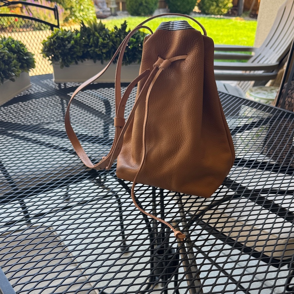 NEW. Umbrella Collective Brown Leather Drawstring Women's Bag - Picture 2 of 6